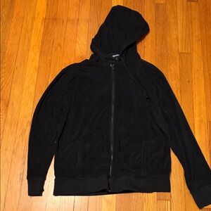Express Men's Midnight Black Velour Full Zip Up Hoodie